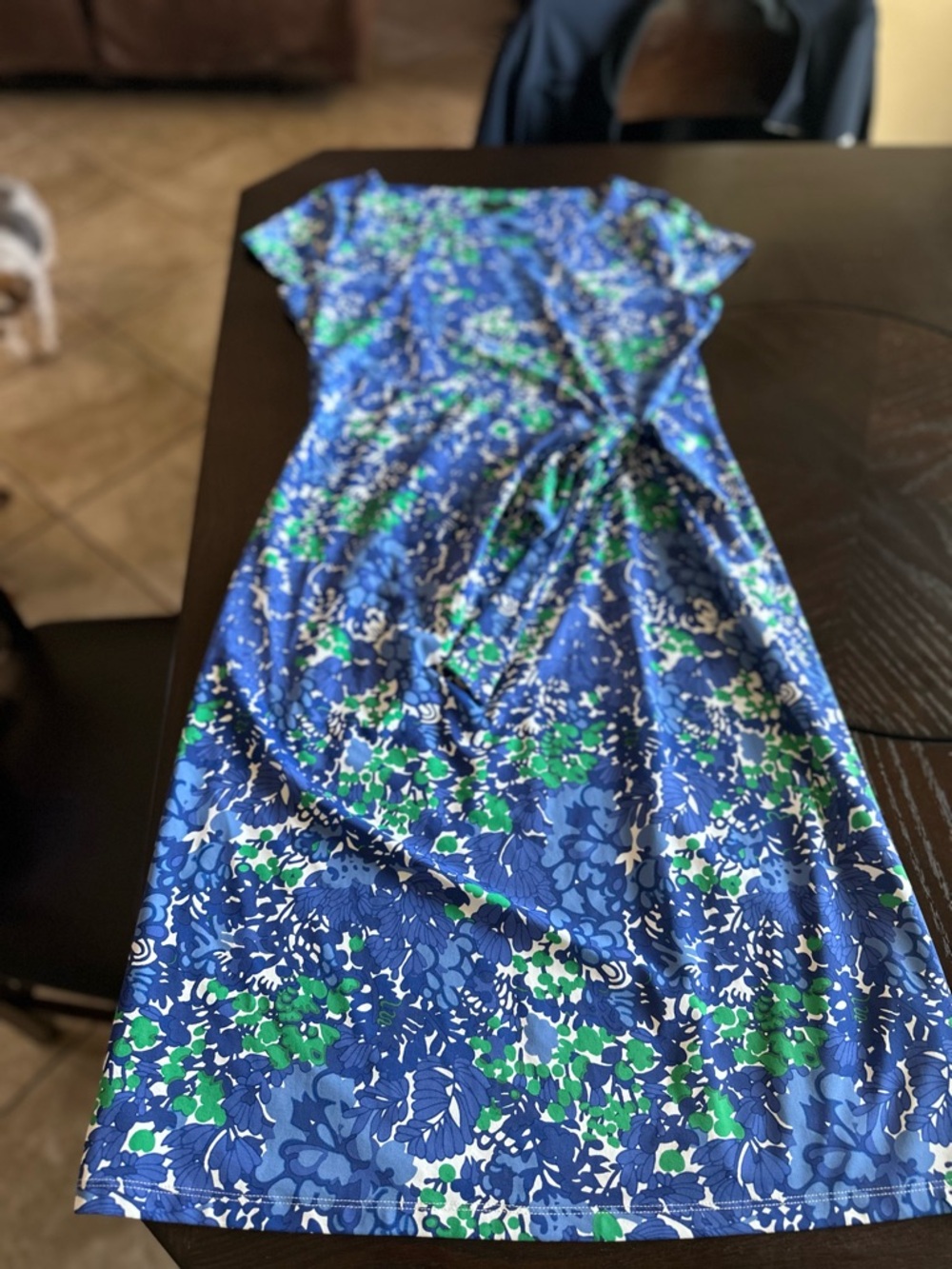 Talbots Blue Green Floral Faux Wrap Dress